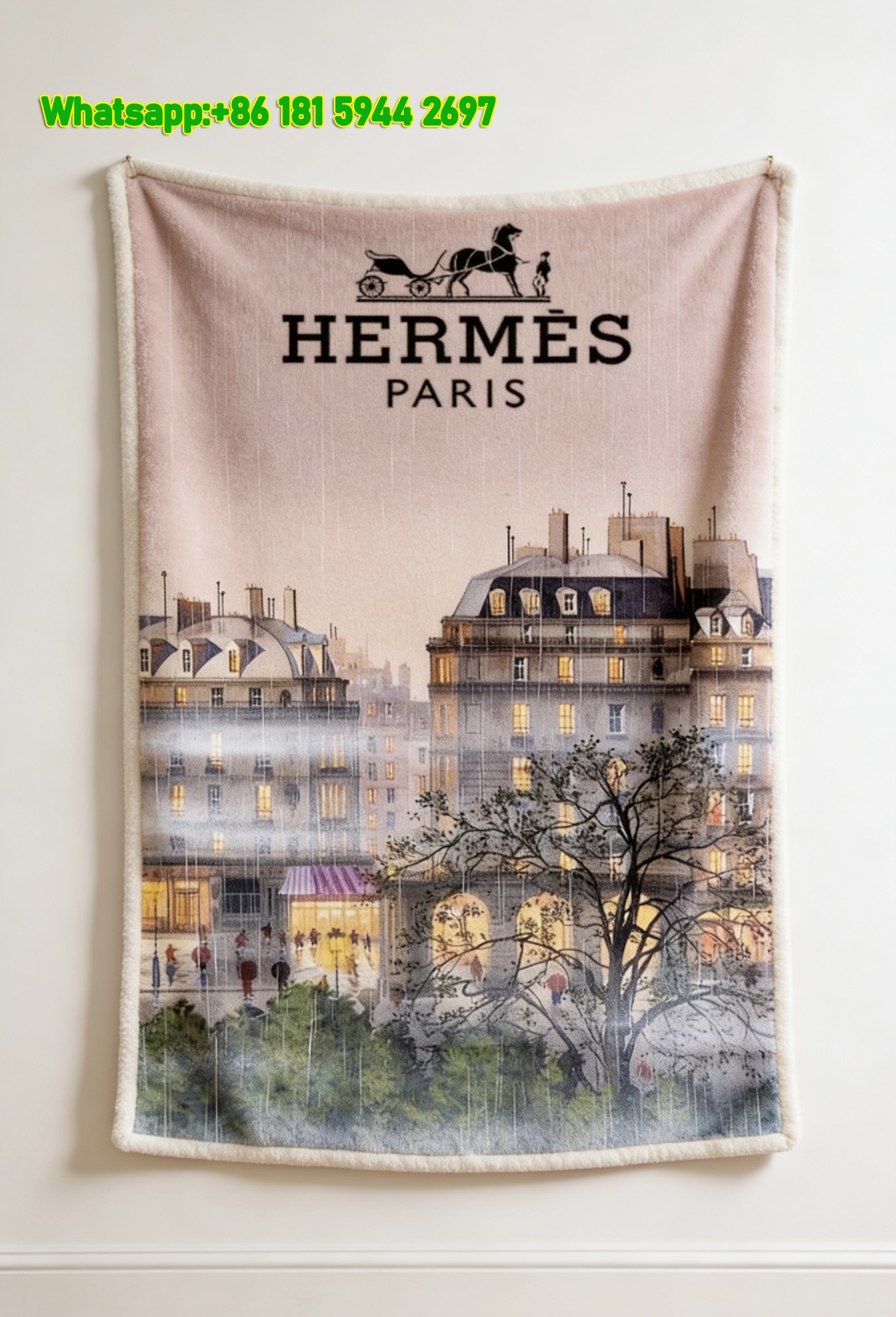 Hermès Paris Rainy Cityscape Flannel Throw Blanket IMG_5071